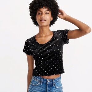 Abercrombie & Fitch Velvet Black and White Polka Dot Blouse Scalloped Trim Sz XS